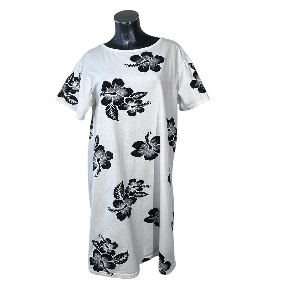 VINTAGE FAVANT Floral Hawaiian Short Sleeve Cotton Dress White & Black Size XXL